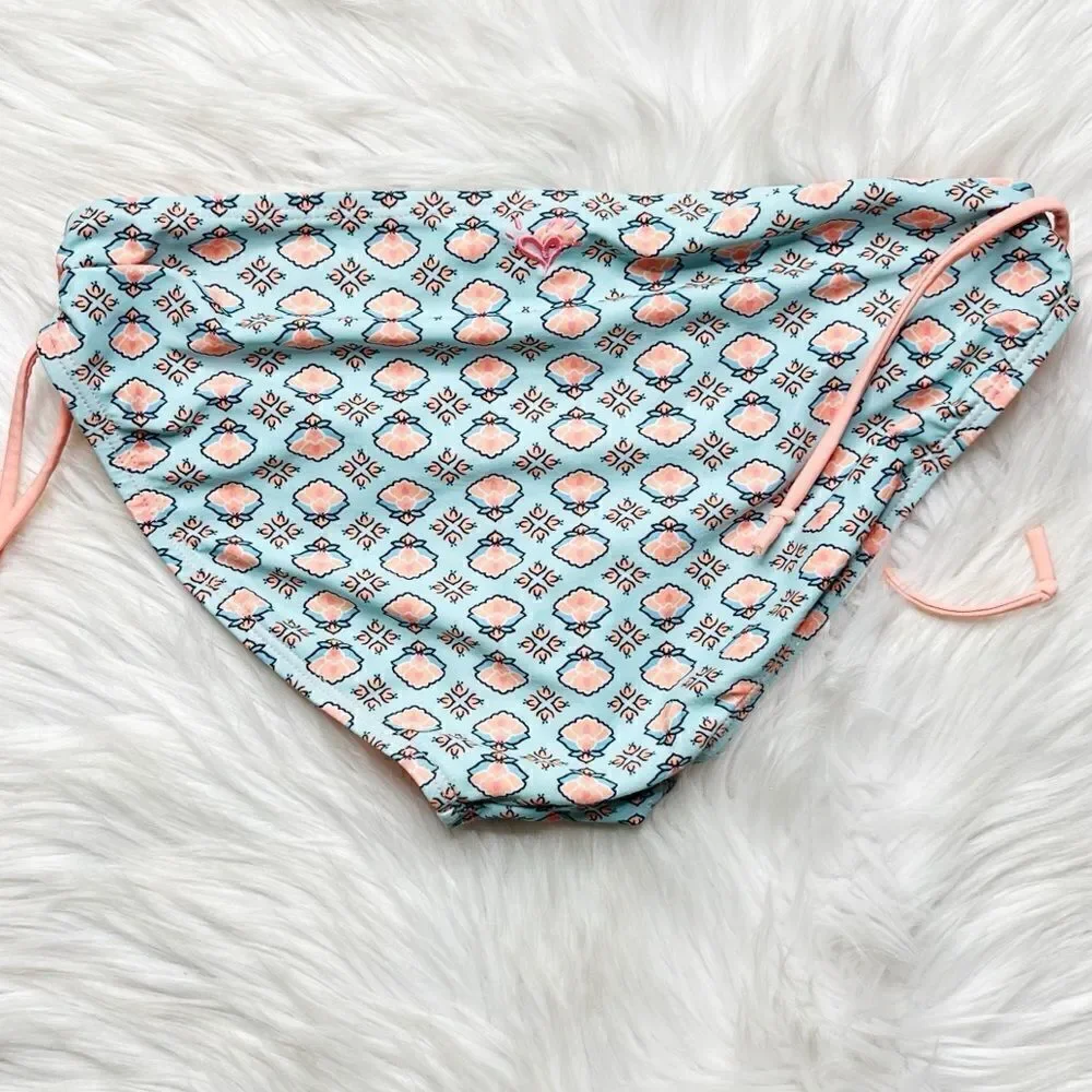 Justice Boho Side Tie Full Back Bikini Bottoms Blue & Peach Size 18
